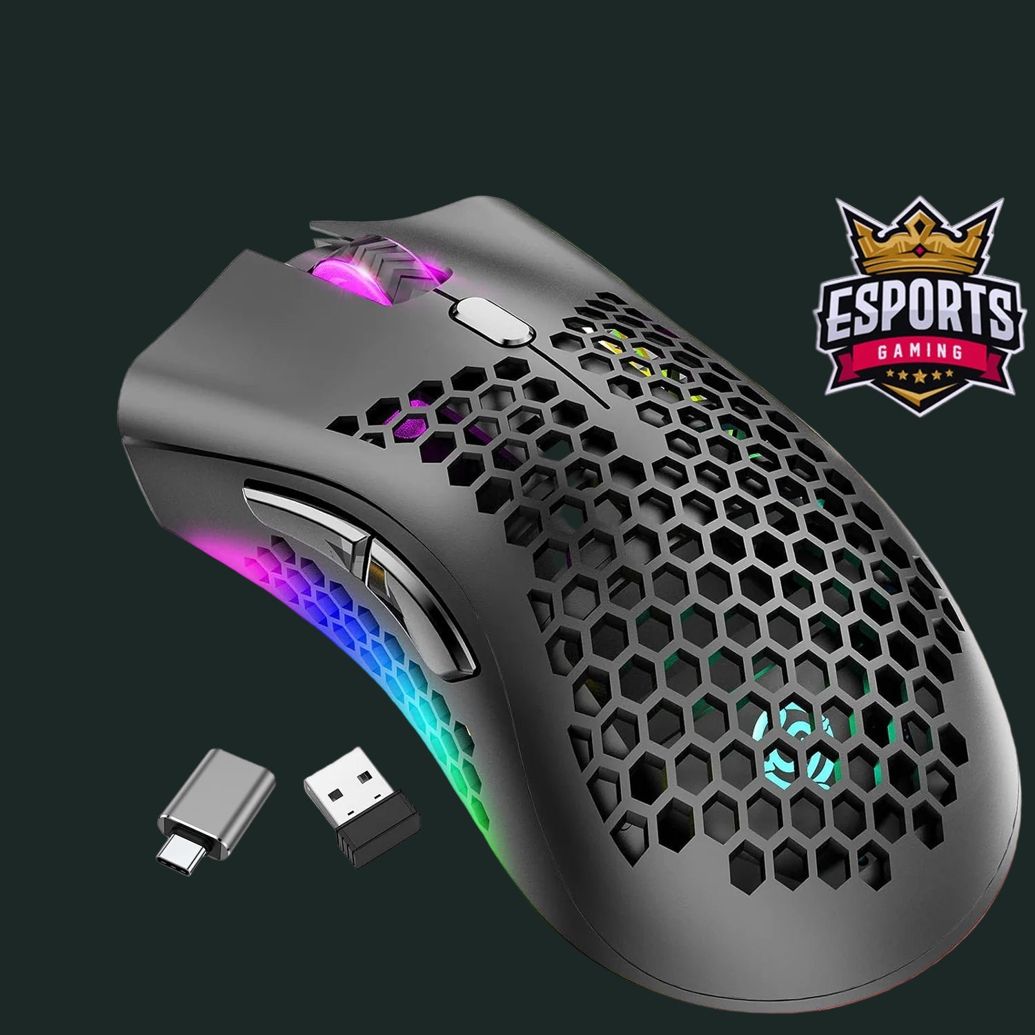 Wireless Mouse Gaming Rechargeable Optical Mouse Cordless 7 Color LED Backlit PC