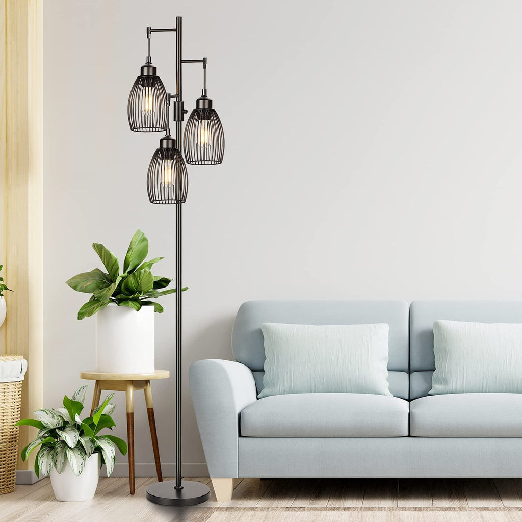 68’’ Dimmable Floor Lamp, 3 X 800LM LED Edison Bulbs Included, Industrial Floor Lamps for Living Room, Rustic Tall Lamps Standing Lamp for Bedrooms Living Room
