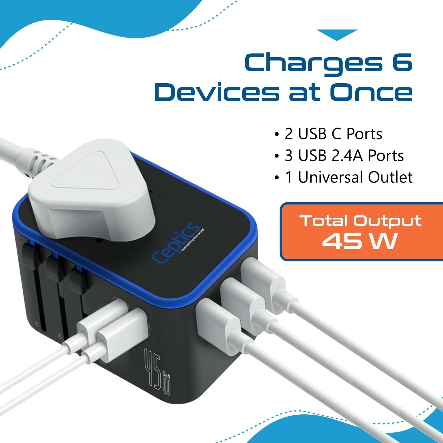 Universal Travel Adapter, 45W International Power Adapter with PD & QC 3.0 Dual USB-C, 3 USB Travel Adapter Worldwide, Type I C G a Outlets 110V 220V A/C - EU Euro US UK (11-KU)